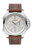 Panerai Luminor Flyback Chrono Brown Leather White Dial Watch PAM00654