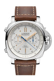 Panerai Luminor Flyback Chrono Brown Leather White Dial Watch Pam00654