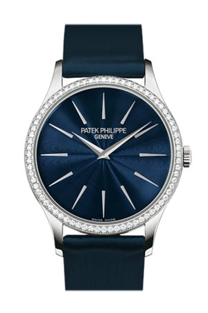 Patek Philippe Calatrava Blue Dial Diamond 18Kt White Gold Ladies Watch 4897G-001