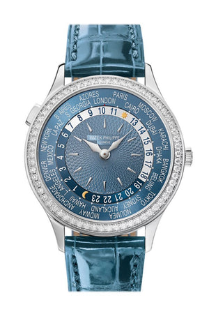 Patek Philippe Complications World Time Automatic Diamond Blue Dial Watch 7130G-016