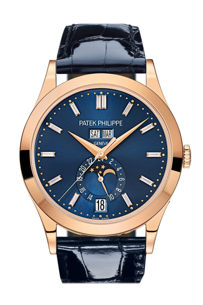 Patek Philippe Complications Blue Diamond Dial Annual Calendar Moon Phases Rose Gold 5396R-015 Watch