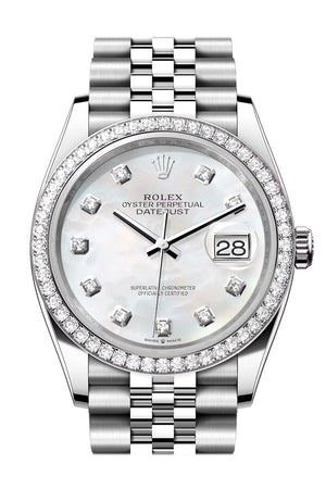 Rolex Datejust 36 White Mother of Pearl Diamond Dial Diamond Bezel Jubilee Watch 126284RBR 126284RBR-0011