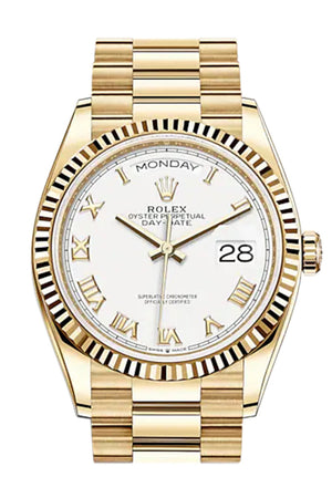 ROLEX Day-Date 36 White Roman Dial 18K Yellow Gold Watch 128238