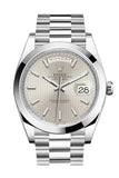 Rolex Day-Date 40 Silver Stripe Motif Dial Dome Bezel Platinum President Automatic Men's Watch 228206