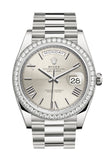 Rolex Day-Date 40 Silver Roman Dial Diamond Bezel White Gold President Automatic Men's Watch 228349RBR 228349