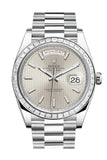 Rolex Day-Date 40 Silver Stripe Motif Dial 40 Baguette Diamond Bezel Platinum President Automatic Men's Watch 228396TBR 228396