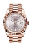 Rolex Day-Date 40 Sundust Stripe Motif Dial Fluted Bezel 18K Everose gold President Automatic Men's Watch 228235