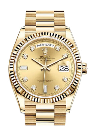 ROLEX Day-Date 36 Champagne Diamond Dial 18K Yellow Gold Watch 128238