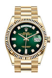 ROLEX Day-Date 36 Green Ombre Diamond Dial 18K Yellow Gold Watch 128238