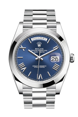 Rolex Day-Date 40 Blue Roman Dial Dome Bezel Platinum President Automatic Men's Watch 228206