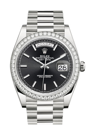 Rolex Day-Date 40 Black Dial Diamond Bezel White Gold President Automatic Men's Watch 228349RBR 228349