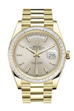 Rolex Day-Date 40 Silver Motif Dial 40 Baguette Diamond Bezel 18K Yellow Gold President Automatic Men's Watch 228398TBR  228398