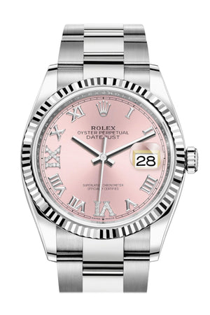 Rolex Datejust 36 Pink Roman VI and IX 24 Diamonds Dial Automatic Watch 126234