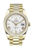 Rolex Day-Date 40 White Roman Dial 40 Baguette Diamond Bezel 18K Yellow Gold President Automatic Men's Watch 228398TBR  228398