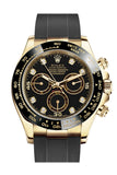 Rolex Cosmograph Daytona Black Diamond Yellow Gold Oysterflex Strap Mens Watch 116518LN 116518