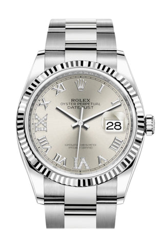 Rolex Datejust 36 Silver Roman Vi And Ix 24 Diamonds Dial Automatic Watch 126234