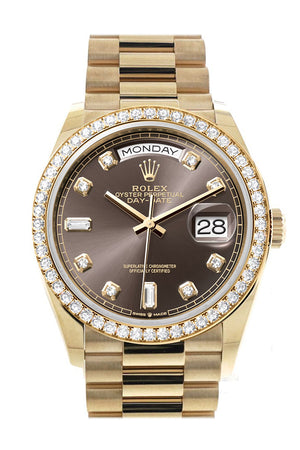 Rolex Day-Date 36 Dark Grey Dial Gold Diamond Bezel Watch 128348RBR-0005 128348RBR