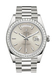 Rolex Day-Date 40 Silver Stripe Motif Dial Diamond Bezel White Gold President Automatic Men's Watch 228349RBR 228349