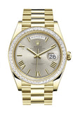 Rolex Day-Date 40 Silver Roman Dial 40 Baguette Diamond Bezel 18K Yellow Gold President Automatic Men's Watch 228398TBR  228398