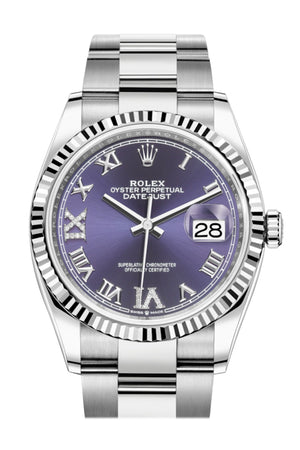 Rolex Datejust 36 Purple Roman VI and IX 24 Diamonds Dial Automatic Watch 126234