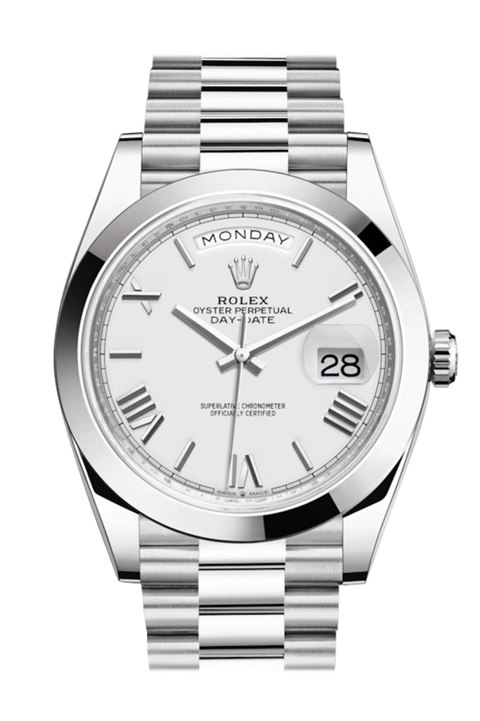 Rolex Day-Date 40 White Roman Dial Dome Bezel Platinum President Automatic Men's Watch 228396TBR 228396