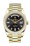Rolex Day-Date 40 Black Baguette Diamond Dial 40 Baguette Diamond Bezel 18K Yellow Gold President Automatic Men's Watch 228398TBR 228398