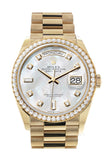 Rolex Day-Date 36 Mother of Pearl  Dial Gold Diamond Bezel Watch 128348RBR-0017 128348RBR