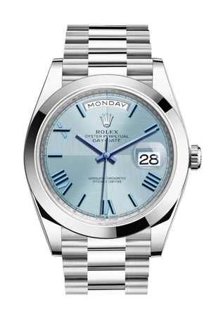 Rolex Day-Date 40 Ice blue Quadrant Motif Dial Dome Bezel Platinum President Automatic Men's Watch 228206