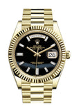 Rolex Day-Date 40 Onyx 10 Baguette Diamond Dial 18K Yellow Gold President Men's Watch 228238