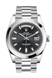 Rolex Day-Date 40 Black Baguette Diamond Dial Dome Bezel Platinum President Automatic Men's Watch 228206