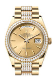 Rolex Day-Date 36 Champagne Dial Gold Diamond Bezel Watch 128348RBR-0027 128348RBR