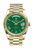 Rolex Day-Date 40 Green Roman Dial 18K Yellow Gold President Men's Watch 228238