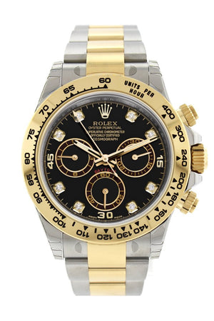 Rolex Cosmograph Daytona Black Diamond Dial Steel 18K Yellow Gold Mens Watch 116503