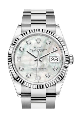 Rolex Datejust 36 White mother-of-pearl Diamond Dial Automatic Watch 126234