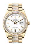 Rolex Day-Date 36 White Dial Gold Diamond Bezel Watch 128348RBR-0048 128348RBR
