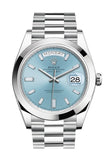 Rolex Day-Date 40 Ice Blue Baguette Diamond Dial Dial Dome Bezel Platinum President Automatic Men's Watch 228206