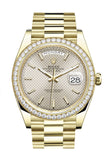 Rolex Day-Date 40 Silver Motif Dial Diamond Bezel 18K Yellow Gold President Men's Watch 228348RBR 228348