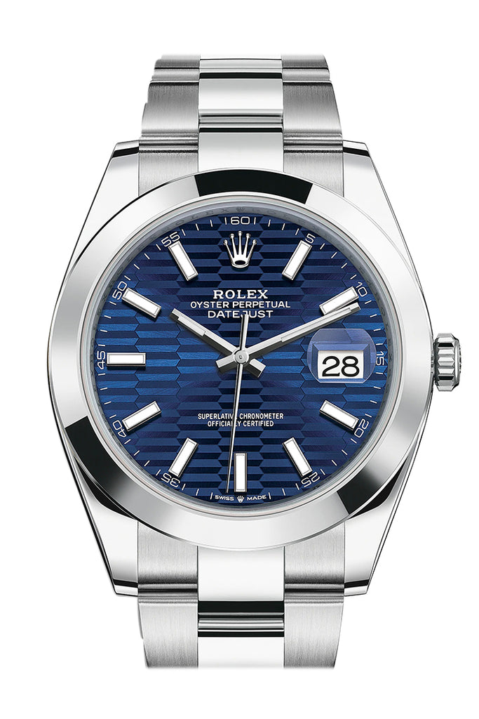 Rolex Datejust 41 Blue Fluted Dial Oyster Men's Watch 126300 126300-0023