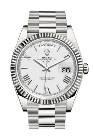 Rolex Day-Date 40 White Roman Dial Fluted Bezel White Gold President Automatic Men's Watch 228239