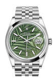 Rolex Datejust 36 Olive Green Palm Motif Dial Jubilee Watch 126200