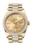 Rolex Day-Date 36 Champagne Diamond Dial Gold Diamond Bezel Watch 128348RBR-0010 128348RBR