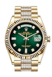 ROLEX Day-Date 36 Green Ombre Diamond-set Dial 18K Yellow Gold Watch Diamond set president Bracelet 128238