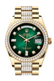 Rolex Day-Date 36 Green ombré Dial Gold Diamond Bezel Watch 128348RBR-0036 128348RBR