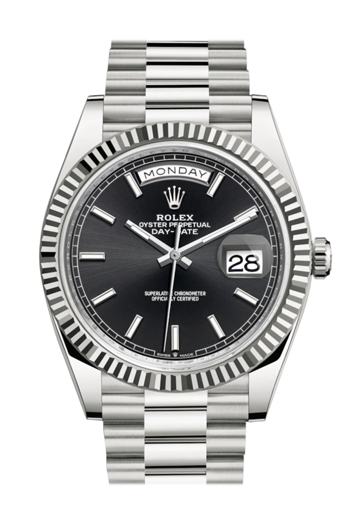 Rolex Day-Date 40 Black Dial Fluted Bezel White Gold President Automatic Men's Watch 228239
