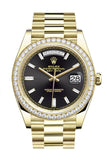 Rolex Day-Date 40 Black Baguette Diamond Dial Diamond Bezel 18K Yellow Gold President Automatic Men's Watch 228348