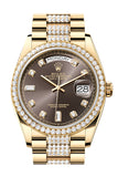 Rolex Day-Date 36 Dark Grey Diamond Dial Gold Diamond Bezel Watch 128348RBR-0007 128348RBR