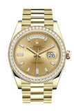 Rolex Day-Date 40 Champagne Baguette Dial Diamond Bezel 18K Yellow Gold President Automatic Men's Watch 228348