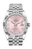 Rolex Datejust 36 Pink Roman VI and IX 24 Diamonds Dial Automatic Jubilee Watch 126234