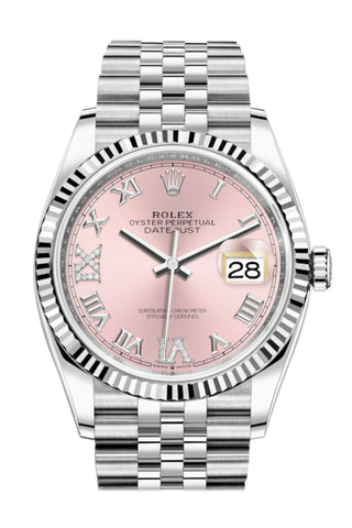 Rolex Datejust 36 Pink Roman Vi And Ix 24 Diamonds Dial Automatic Jubilee Watch 126234