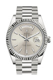 Rolex Day-Date 40 Silver Stripe Motif Dial Fluted Bezel White Gold President Automatic Men's Watch 228239